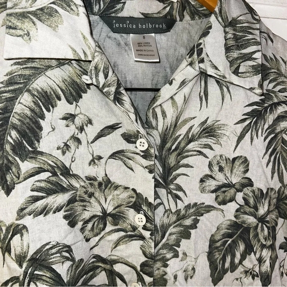 Jessica Holbrook Green Tropical Linen Vacation Top, Women’s Size Small - Picture 7 of 8